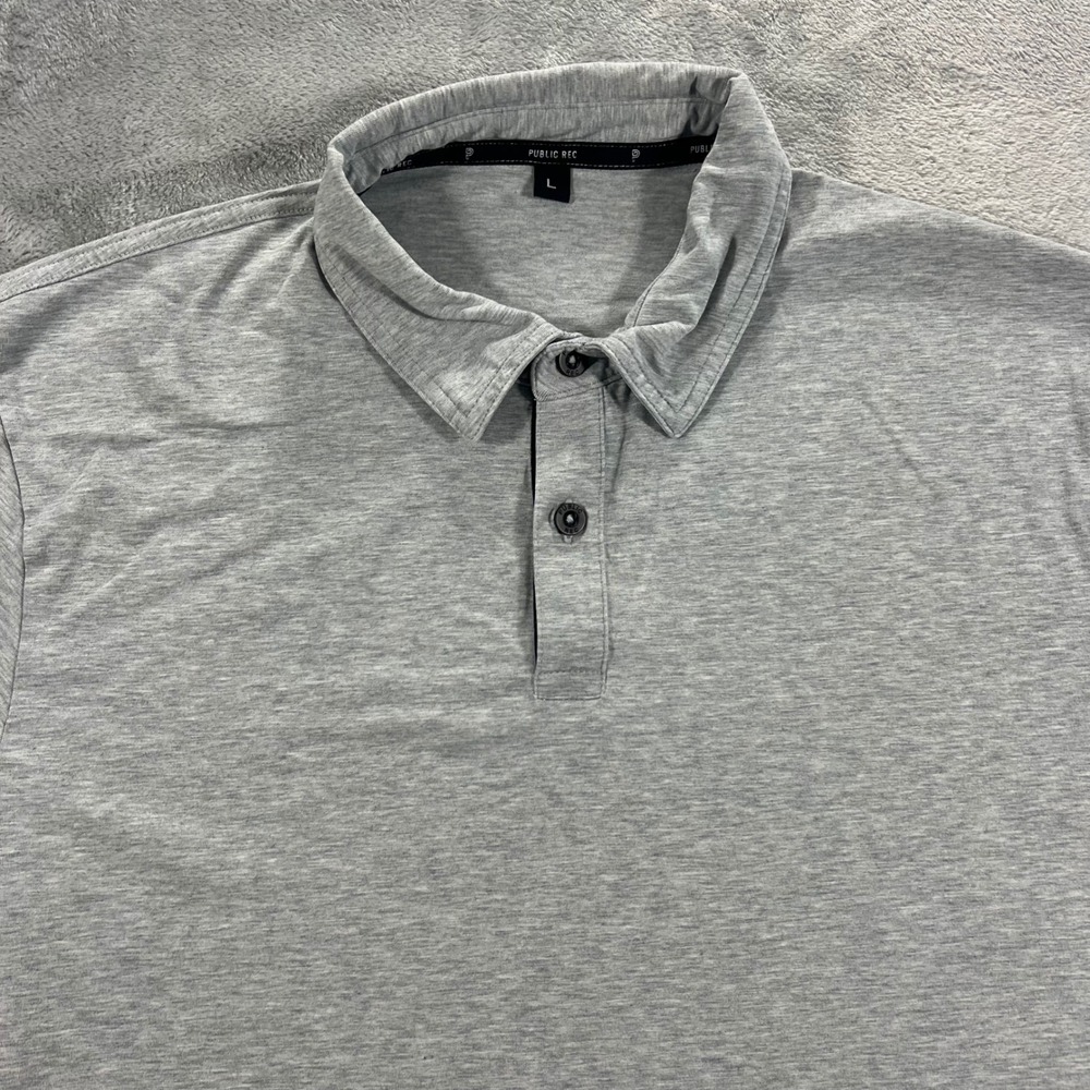 PUBLIC REC Go To Polo Shirt Mens L Grey Short Sleeve Pima Cotton Spandex Stretch